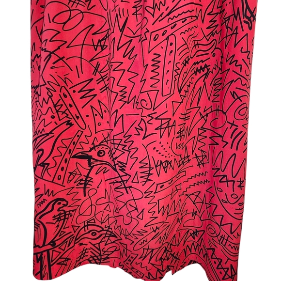 Vintage 100% Silk Red Pleat Front Midi Skirt Abstract Pattern size 12 - Picture 4 of 7